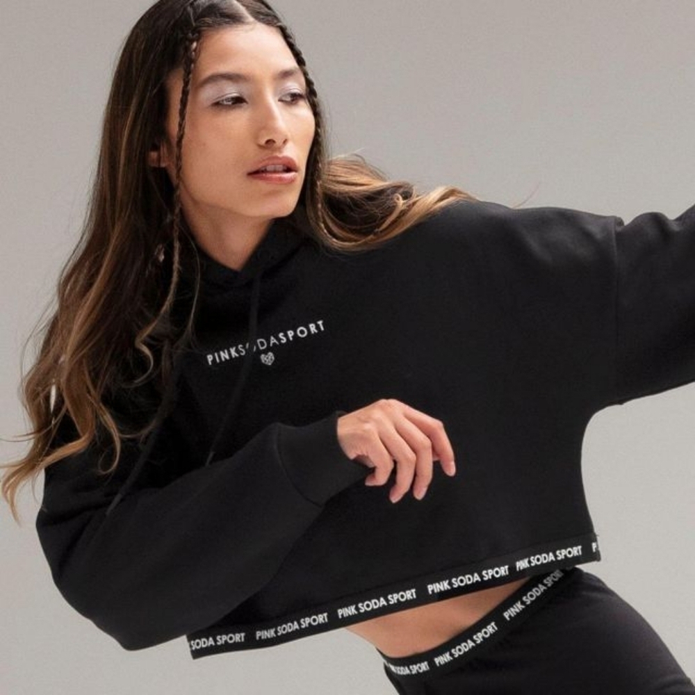 Pink Soda Sport Black Cropped Hoodie